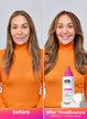 Before and after comparison of a woman's hair with K18 HeatBounce product.